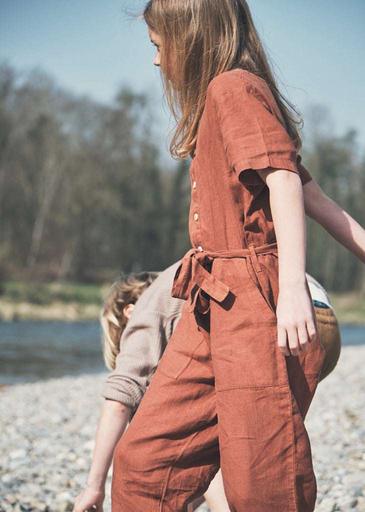 Overall aus Leinen sienna, 2-3Y