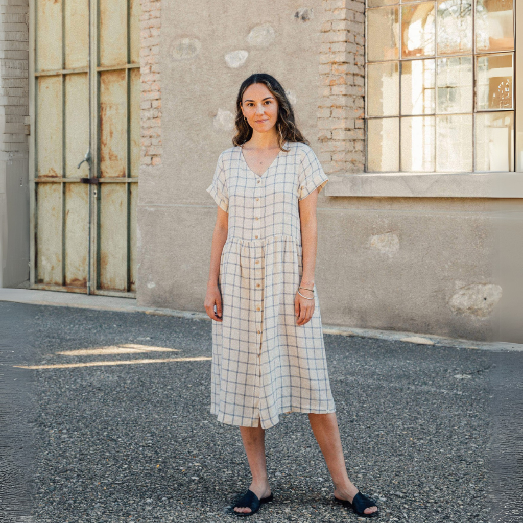 Linen Midi Dress blue net