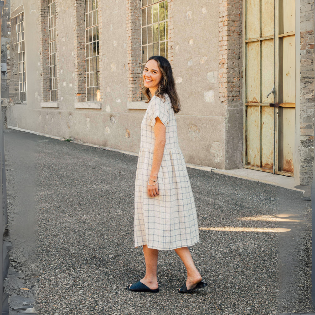 Linen Midi Dress blue net