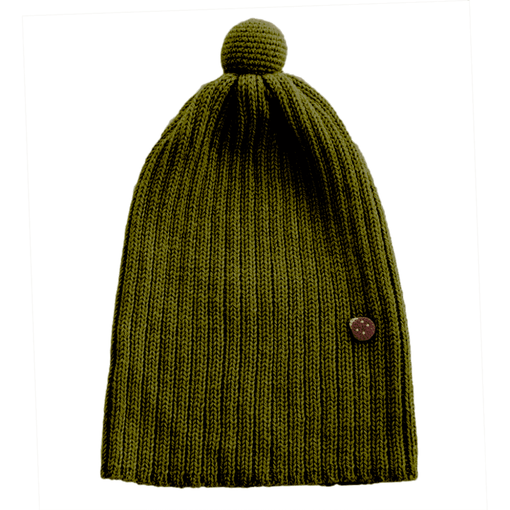 Pompon Mütze aus Alpakawolle olive